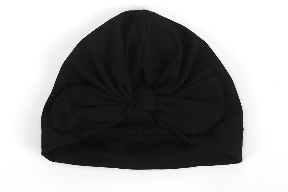 1 pièces Bebe filles garçons doux arcs Turban lapin oreille noeud casquette bonnet chapeau musulman inde chapeau bohème bowknot turbans Cap: Black