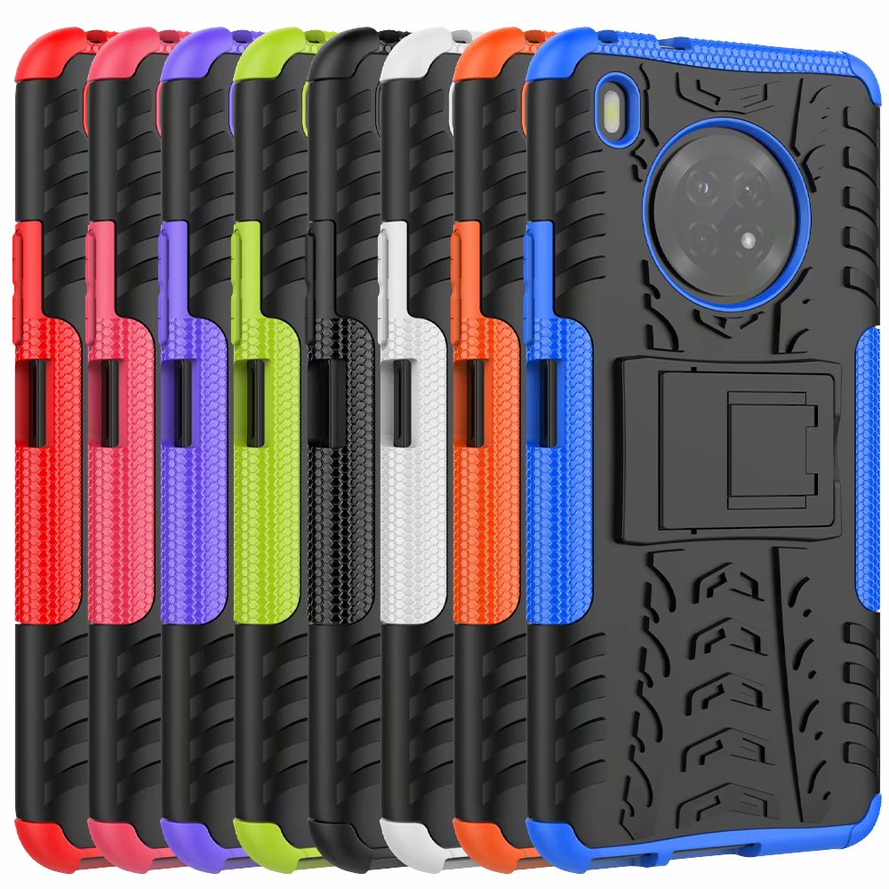 For Huawei Y9a Hard Case + Tempered Glass Hybrid Armor Soft Heavy Duty Stand Protection Enjoy 20 Plus 5G Silicon Cover