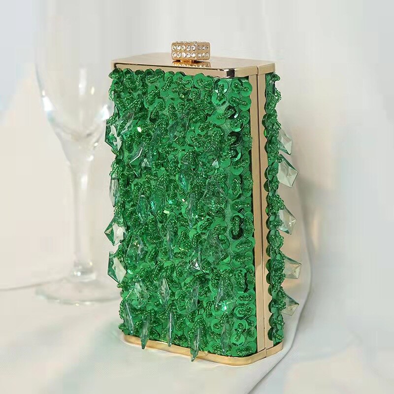 Crystal Blue Clutch Bags Vrouwen Party Purse Box Chain Schoudertassen Dames Glaring Gold Avond Handtas B366: green