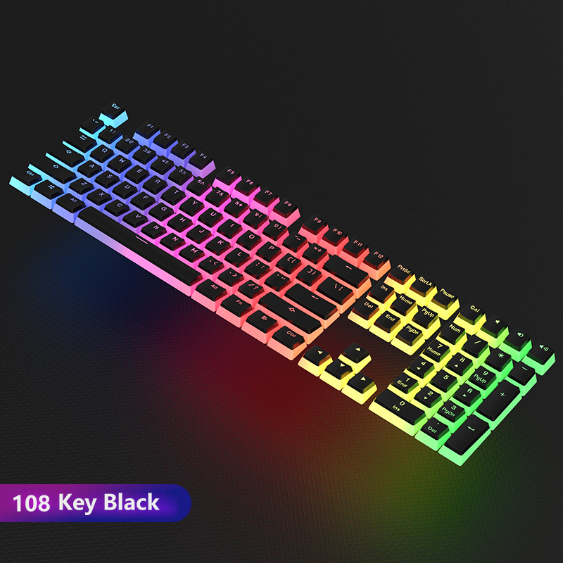 AJAZZ 108 Keys Mechanical Keyboard PBT Pudding Keycaps RGB Backlight Push Button Cover Sublimation Key Cap for Cherry MX Switch: black