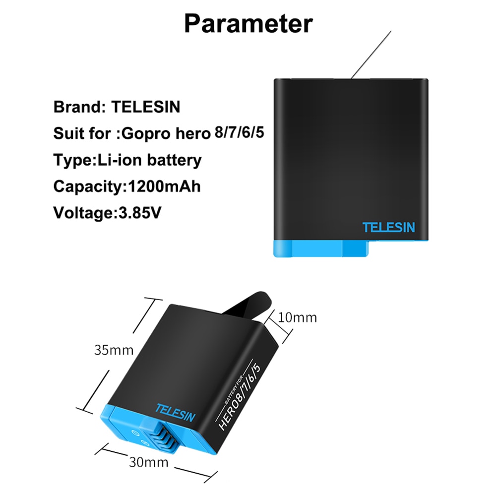 Decodificador TELESIN de batería de li para Gopro 8 7 6 5 y 3 en 1, caja de almacenamiento, cargador, lector de tarjetas para cámara go pro hero 8 5 6 7 hero8