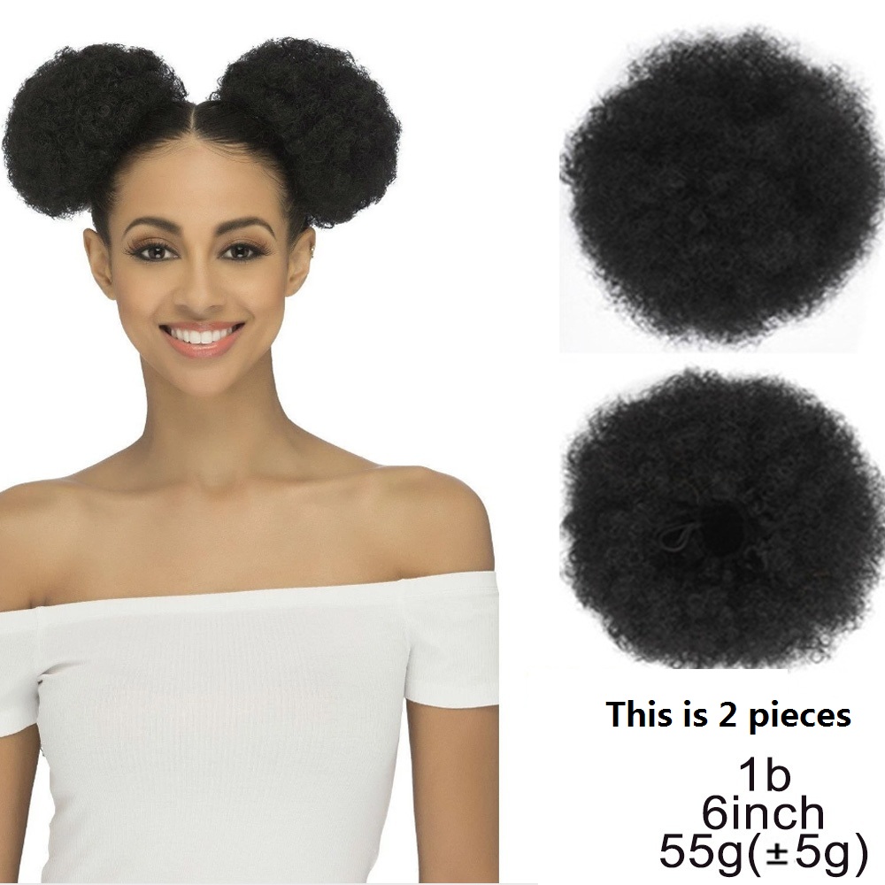 Extension chignon cheveux crépus, postiche synthétique afro, coiffure boule frisée, fixation par clips, 8 pouces: 6 inch color 1b