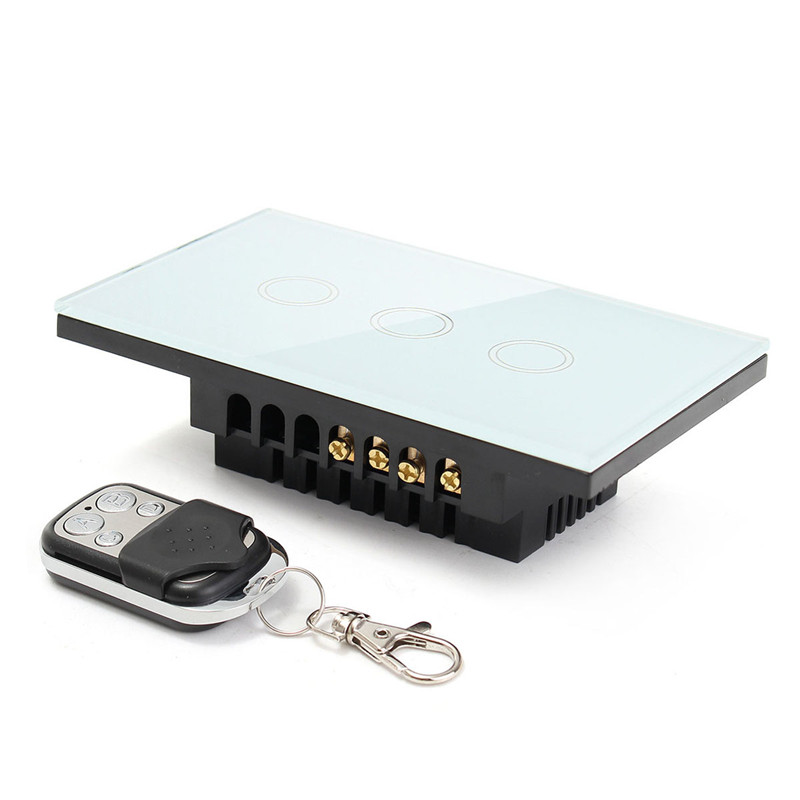US Standard Remote Control Switch 3 Gangs 3 Way, Smart Wall Light Switch, Wireless Remote Control Touch Light Switch: White