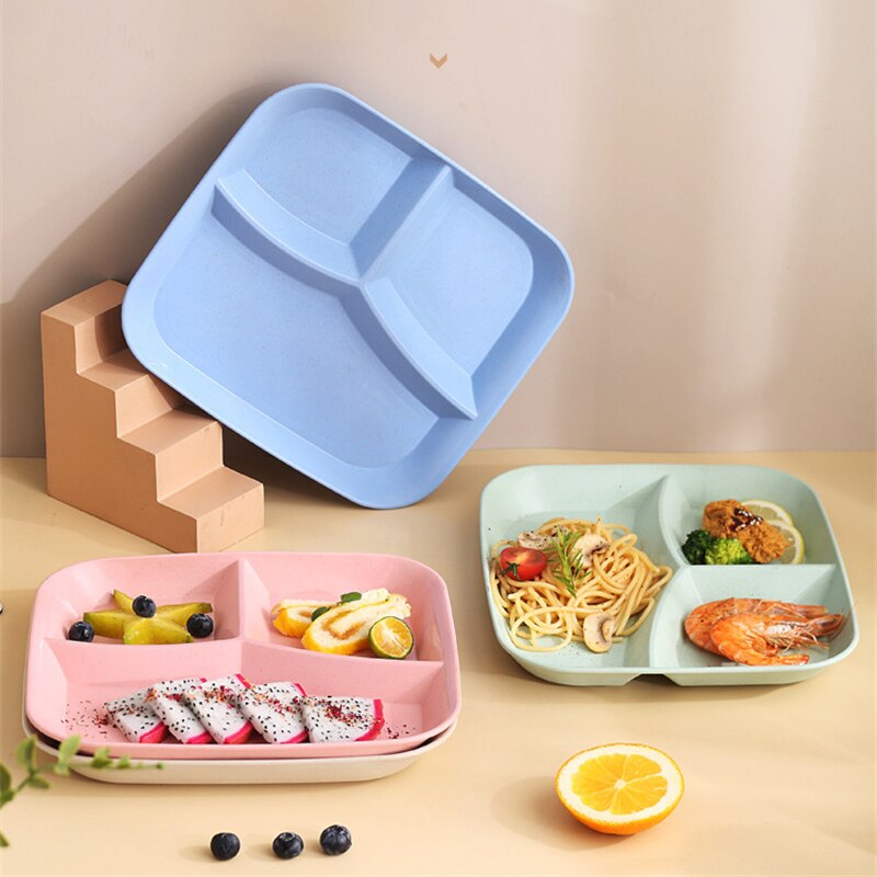 Divided Plate Compartment Plate For Food Round Plastic Salad Dinner Plates Dinnerware Plate Serving Plate Microwave Safe