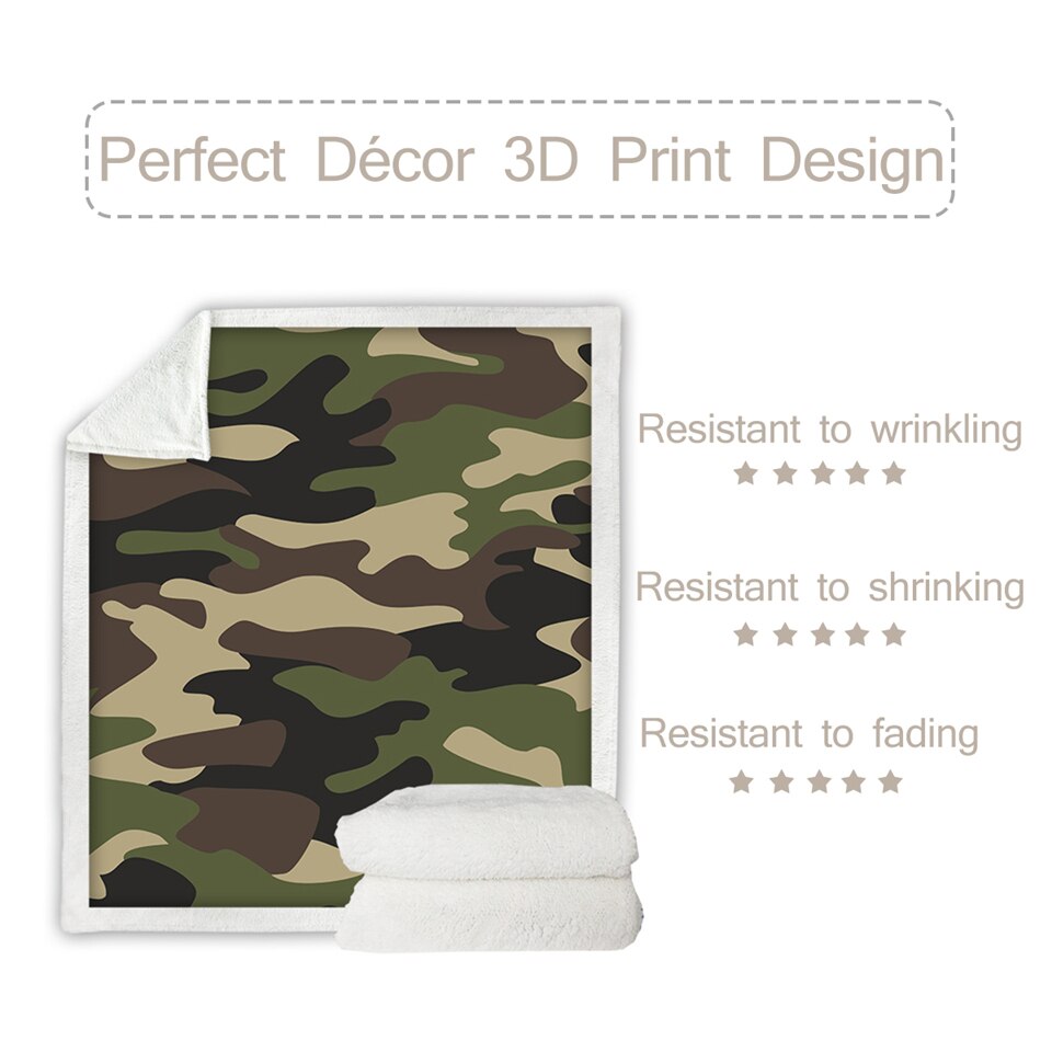 Beddingoutlet camo fleece kasta filt brun grön kamouflage sherpa filt mjuk varm camping filt lyx för pojkar