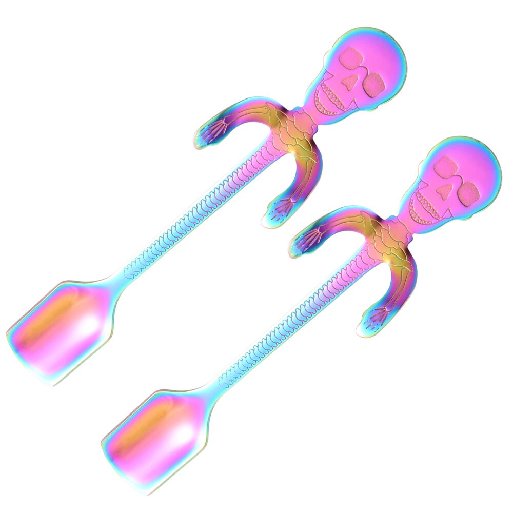 2 Stuks Rvs Koffielepels Schedel Roeren Lepel Creatieve Dessert Lepel: Colorful