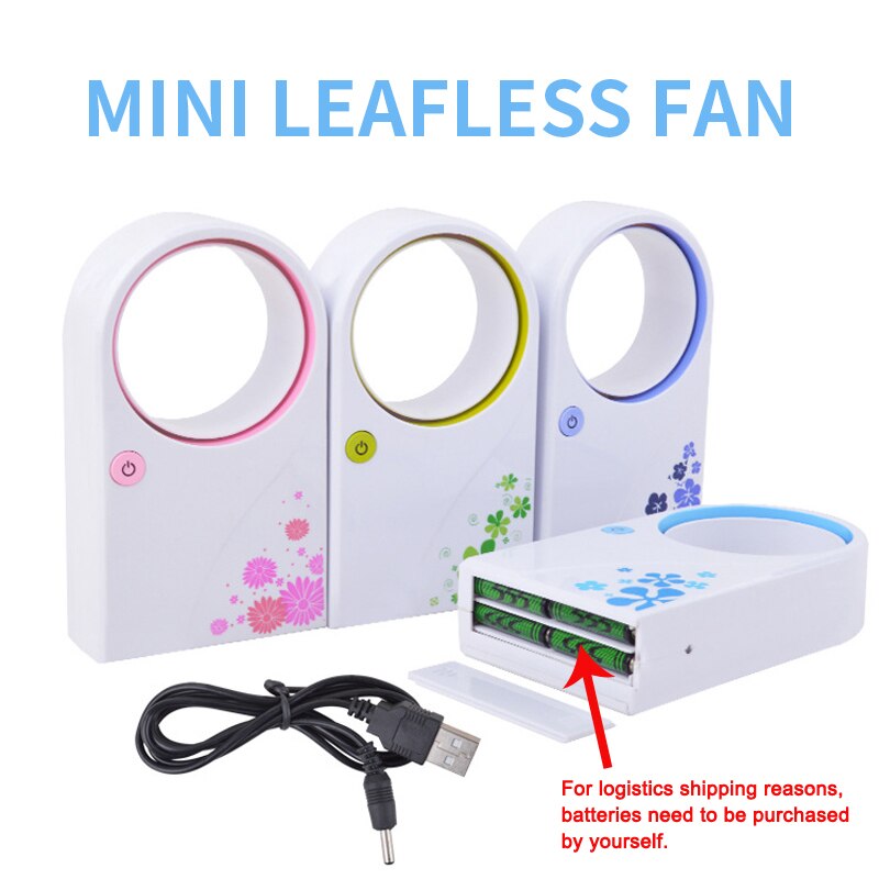 USB/Battery Dual Use Mini Electric Fan Silent Student/Office Home Desktop Small Fan Portable Leafless Fan Machine