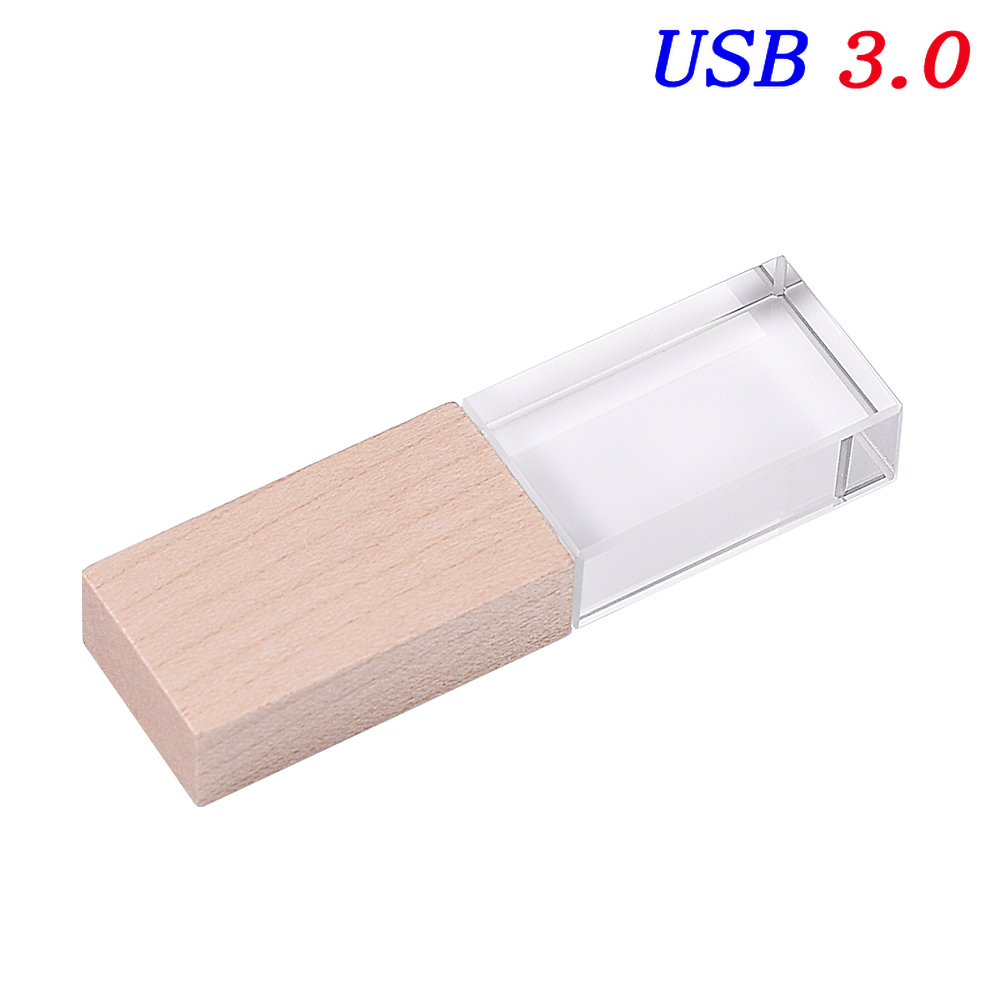 JASTER USB 3.0 Flash Drive Crystal walnut wood box Pen Drive Free custom logo Memory Stick Photography Wedding Pendrive 64G: PURPLE / 8GB