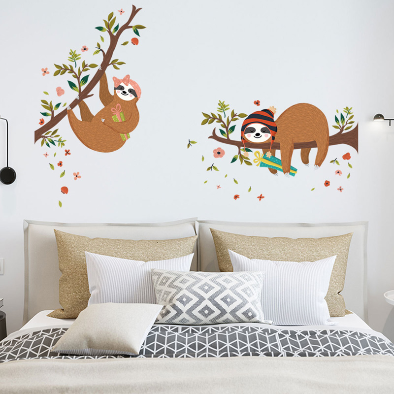 Two sloths on the tree Wall Sticker baby kids rooms bedroom decoration Mural Art Decals Animals stickers home decor wallpaper