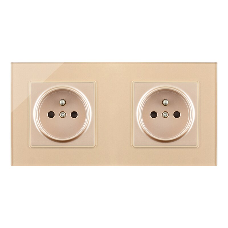 Frenc Stanard Electrical Socket AC110V-250V Plug Luxury Gold Socket Singel/Double/Trible/Quadruple Socket Crystal Glass Panel: Double Socket