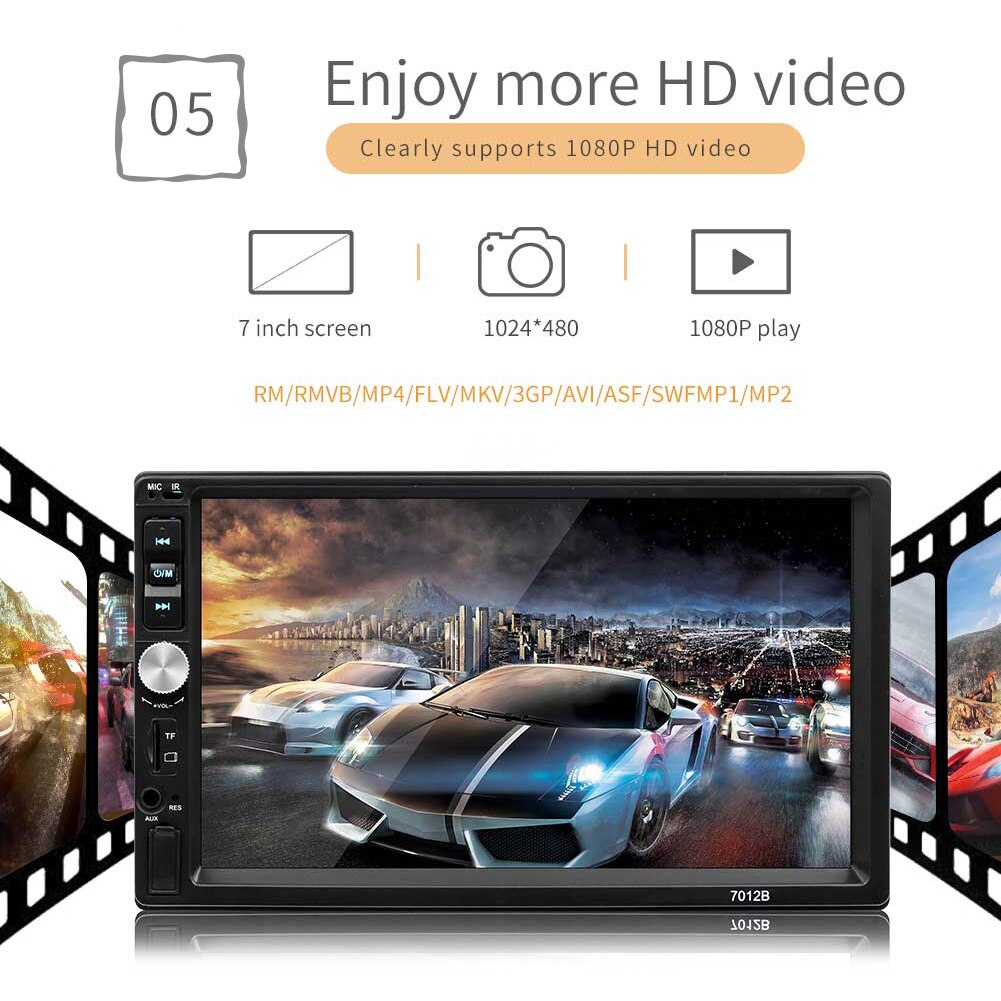 7012B-REPRODUCTOR DE Radio para coche, 1080P, HD, 7 pulgadas, estéreo, Bluetooth, MP4, MP5, USB, pantalla táctil, tarjeta de Radio, compatible con teléfono Android de Apple