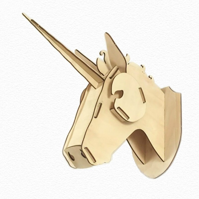3D Houten Dierenkop Muur Opknoping DIY Creatieve Puzzel multiplex Eenhoorn Hoofd Voor Home Decor MDF Ambachten Kunst Muur decoratie: Unicorn