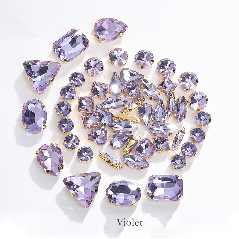 Astrobox Fancy 50 Stuks Gemengde Vorm Met Klauw Naai Rhinestone Crystal Voor Kleding &amp; Accessoires Glas Steen Diy Sieraden maken: Violet
