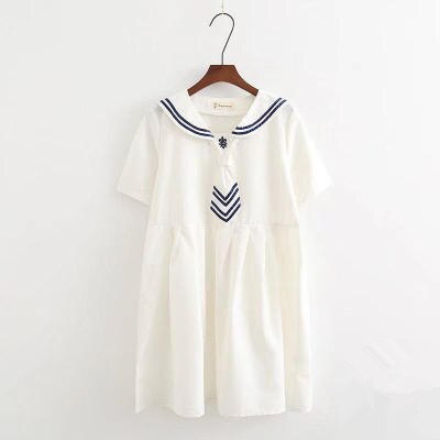 Sommer japansk mori dame college vind marine stil kat broderet bomuld og hør pige kjole studerende løs sømandsdragt: 05