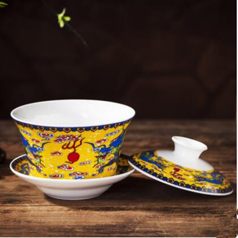 240ml céramique porcelaine Gaiwan de bonne augure longévité bol à thé avec couvercle soucoupe Kit pour de mariage bureau théière bouilloire