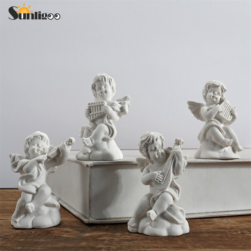 Sunligoo Mini Cute Angel Statue Small Cupid Figure Home Decor Music Fairy Model Sketch Practice Estatua Festival Wedding