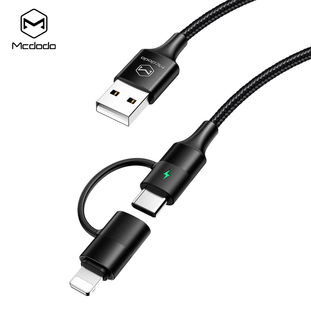 Mcdodo usb-ladekabel 2 i 1 type-c + lynrask ladekabel til iphone-deksler samsung huawei xiaomi