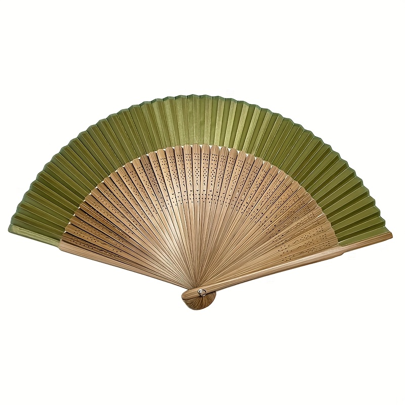 retro bambusowy wachlarz składany, wachlarz origami w kształcie serca z drewnianą ramką i białymi papierowymi łopatkami, wachlarz w drewnianej ramce, dekoracja bambusowa: zielone światło