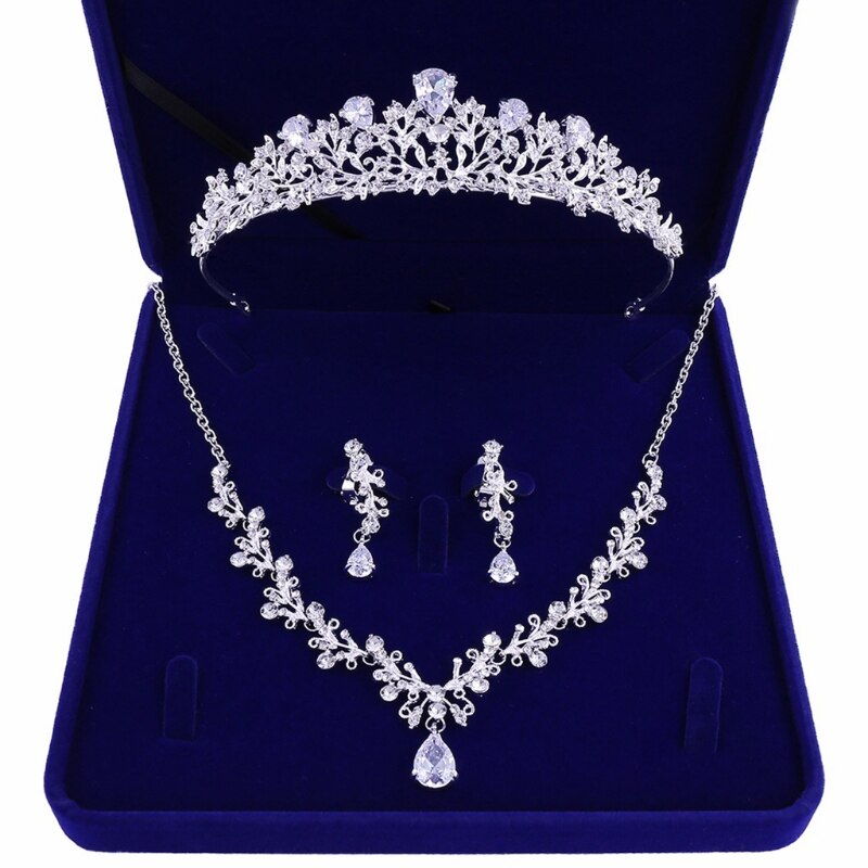 Bruids Sieraden Set Bruid Crystal Zirkoon Tiara Oorbellen Ketting Sets Voor Bruiloft Prom Party Match Met Trouwjurk R7RF