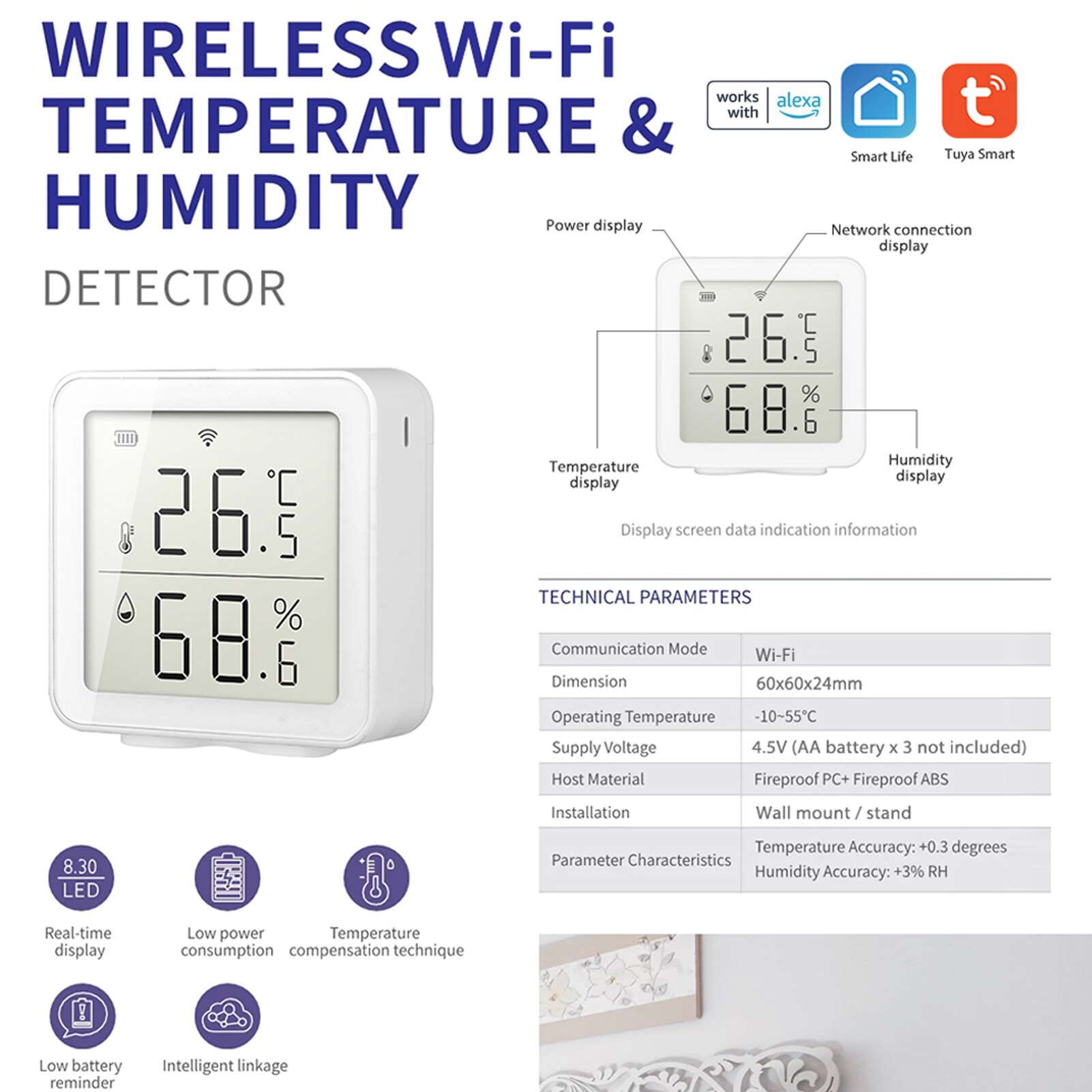 Tuya WIFI Intelligent Home Wireless Temperature Sensor Home Automation Scene System for Alexa