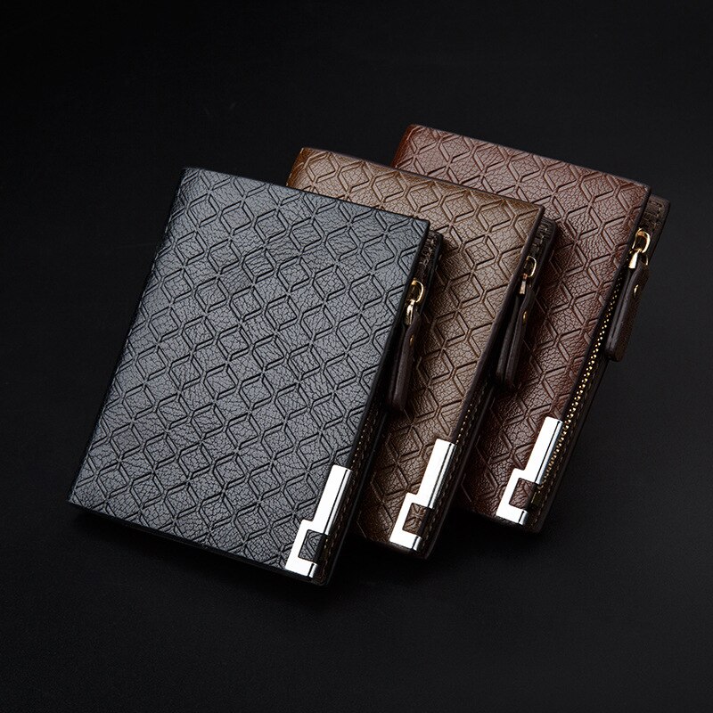 men's wallet carteira Plaid short wallets knurling leather male wallet Retro billeteras para hombre small zipper man wallet