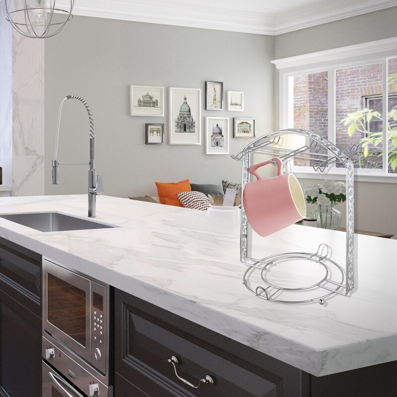 Verzilverde koffiekopjes kookplaat kopjes afdruiprek kan de meeste 6 kopjes en schotels ophangen metalen standaard houder