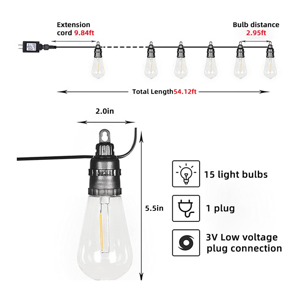 AIFENG Outdoor Waterproof Series Lights Low Pressure Safety Led String Lights Outdoor Edison Bulb