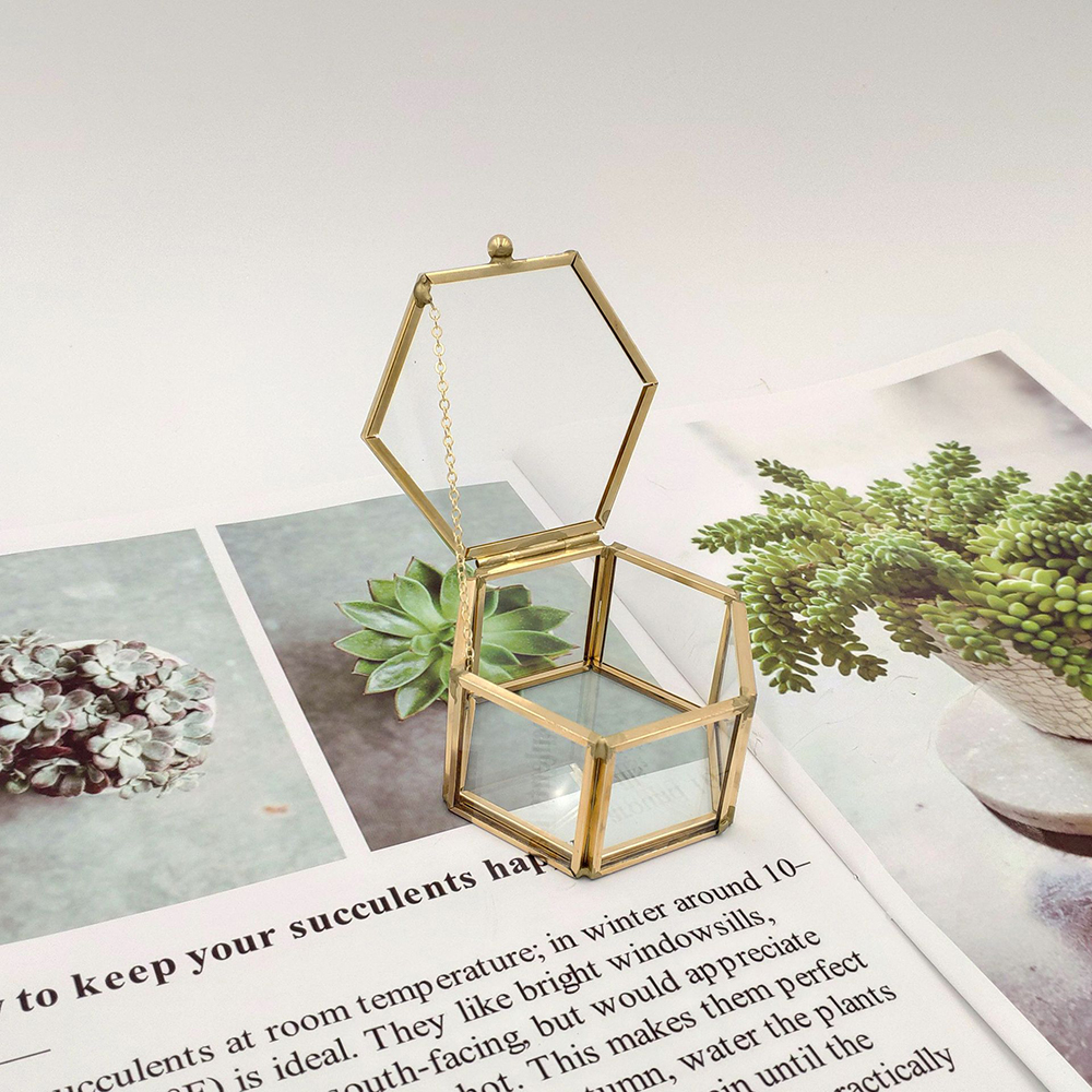 Geometrische Transparant Glas Eeuwige Bloem Hexagon Open Deksel Glas Sieraden Ring Box Ketting Armband Oorbel Sieraden Opslag
