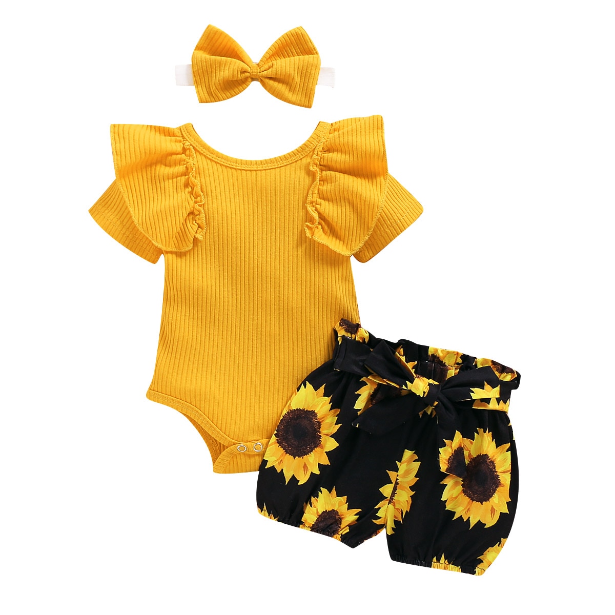 Focusnm 0-24m crianças meninas conjuntos de roupas 3 pçs babados manga curta macacão floral shorts bandana