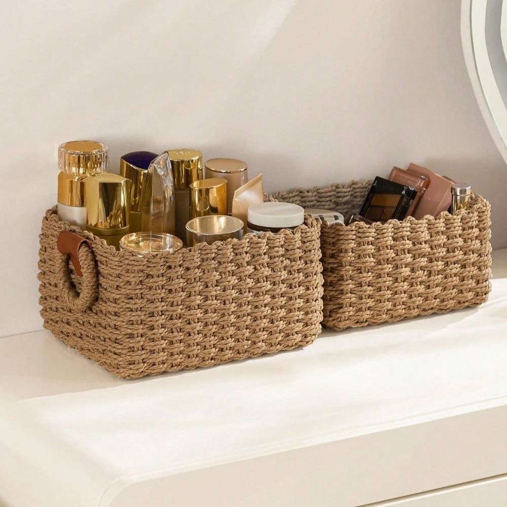 3PCS Handmade Paper Rope Storage Basket Simple Decorative Cosmetics Storage Basket Eco-friendly with Handle Laundry Basket