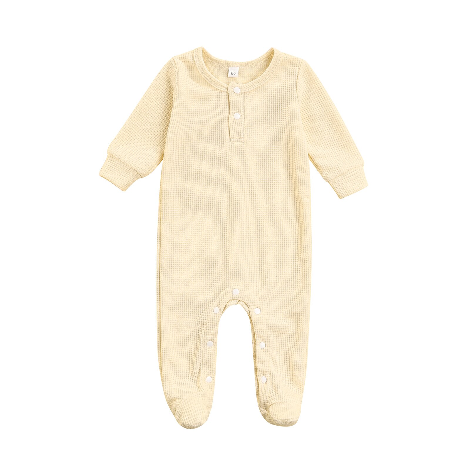 Monos de otoño para bebés, niñas y niños, monos con pies de 0 a 12M, monos de Color sólido de manga larga con botones: A / 12 meses