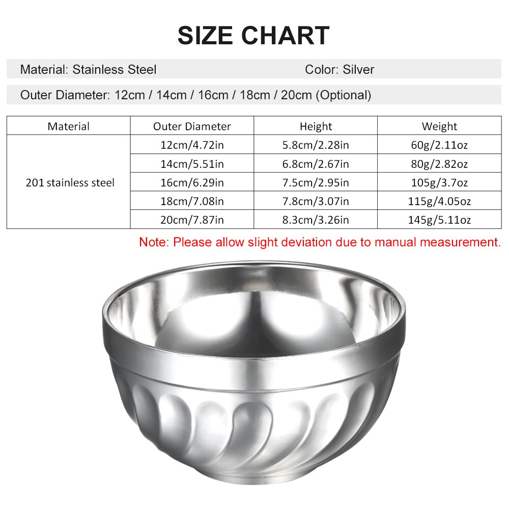 Stainless Steel Bowl Anti-Scald Double-Wall Thermal Insulation Bowls Non-Slip Food Soup Bowl Kitchen Utensil for Cooking Baking