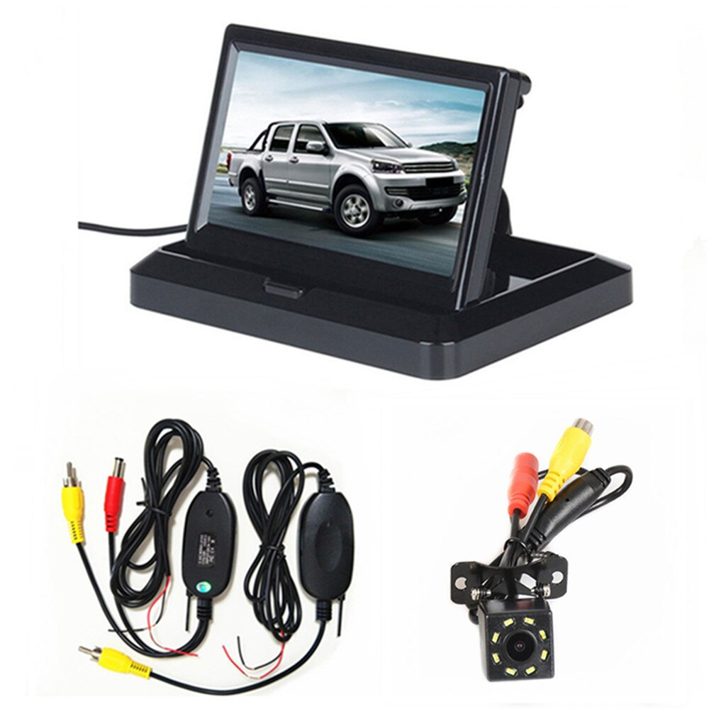 Monitor plegable de estacionamiento inverso para coche, pantalla TFT LCD HD 800x480 de 5 &quot;, con 2 entradas de vídeo, cámara de visión trasera (opcional): With wireless cam04