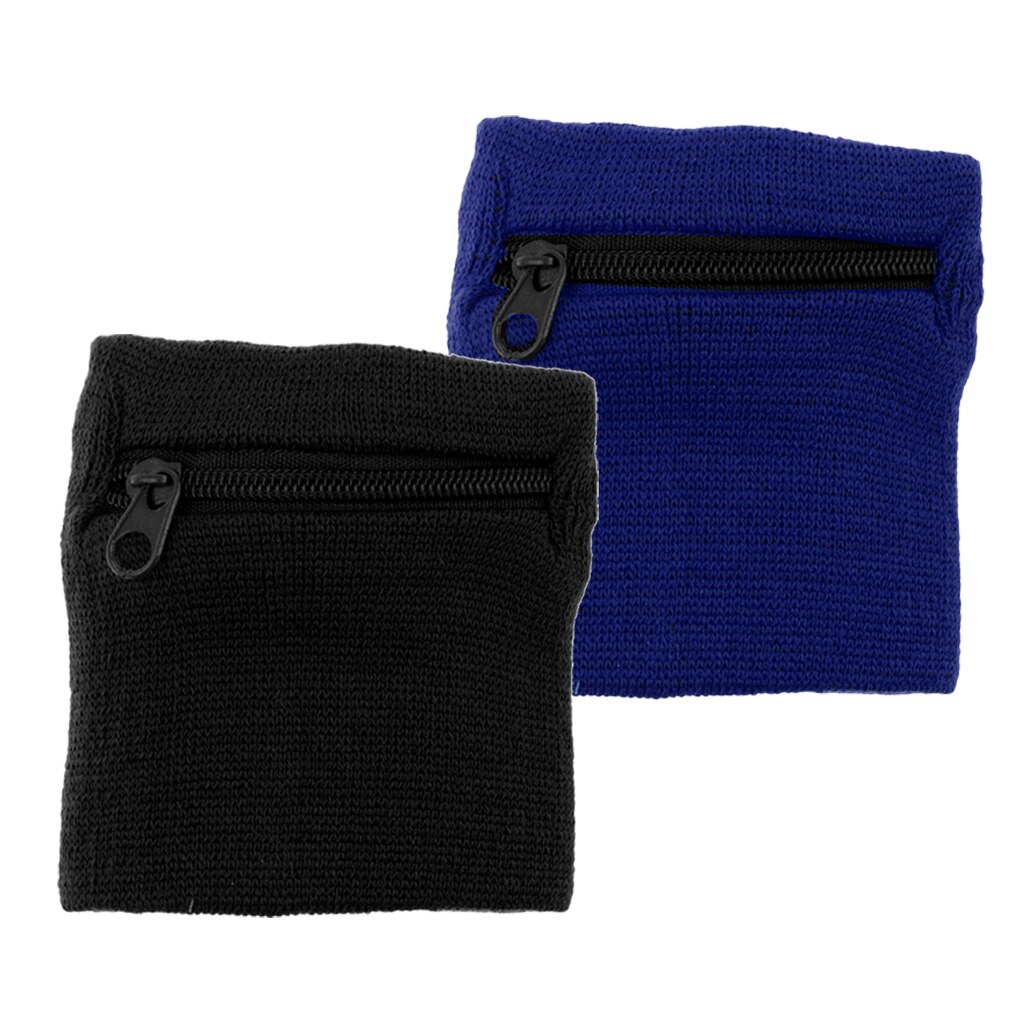 2Pcs Unisex Sports Wristbands Wrist Wrap Wallet Sweat Band Zipper Pocket Athletic Fitness Accessories