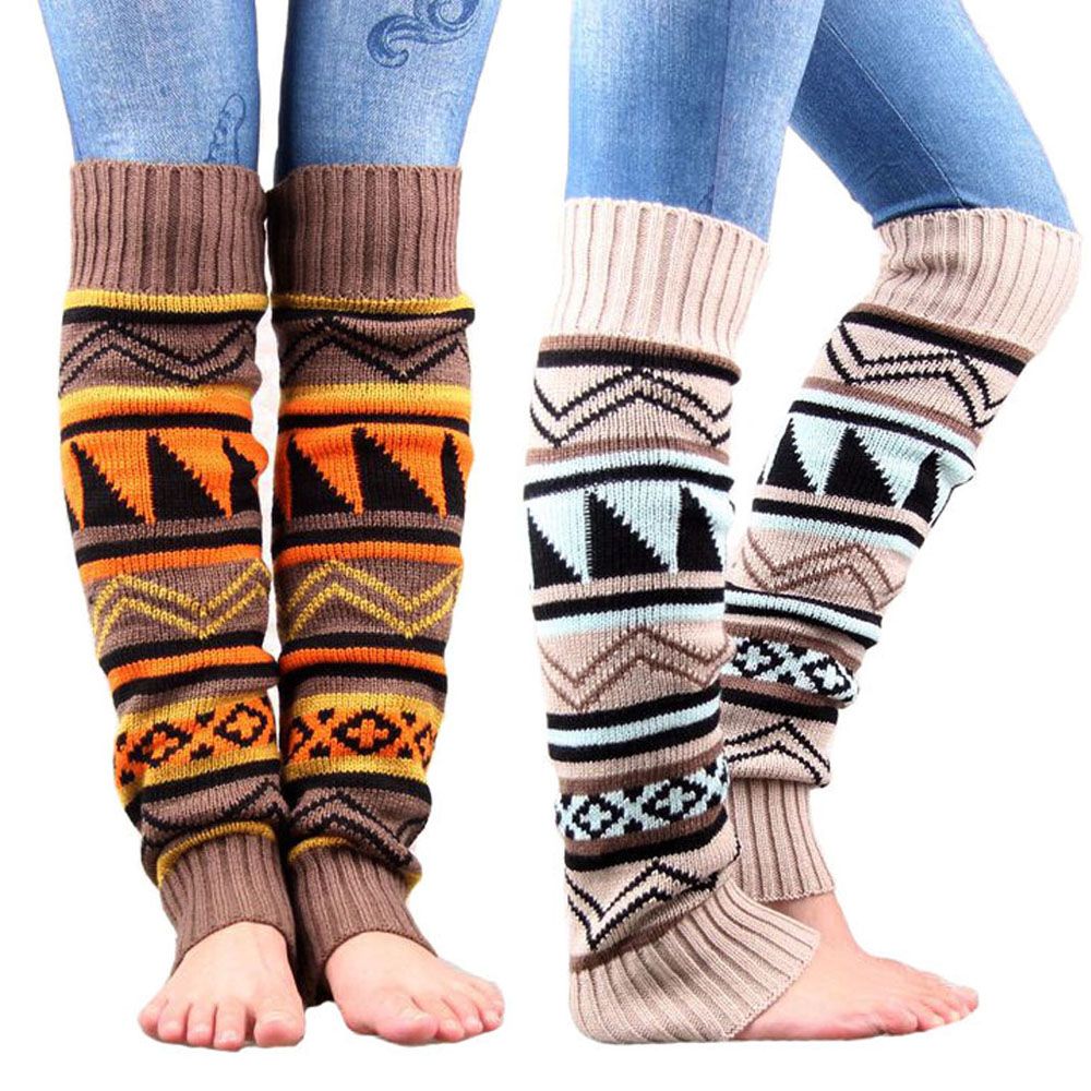 1Pc Vrouwen Winter Warme Lange Boot Sokken Knie Hoge Bohemen Winter Gebreide Beenwarmers Laarzen Slobkousen Acryl Wollen Sokken