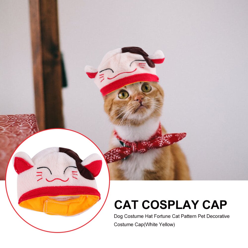 Hond Kostuum Hoed Fortuin Kat Patroon Huisdier Decoratieve Kostuum Cap (Wit)