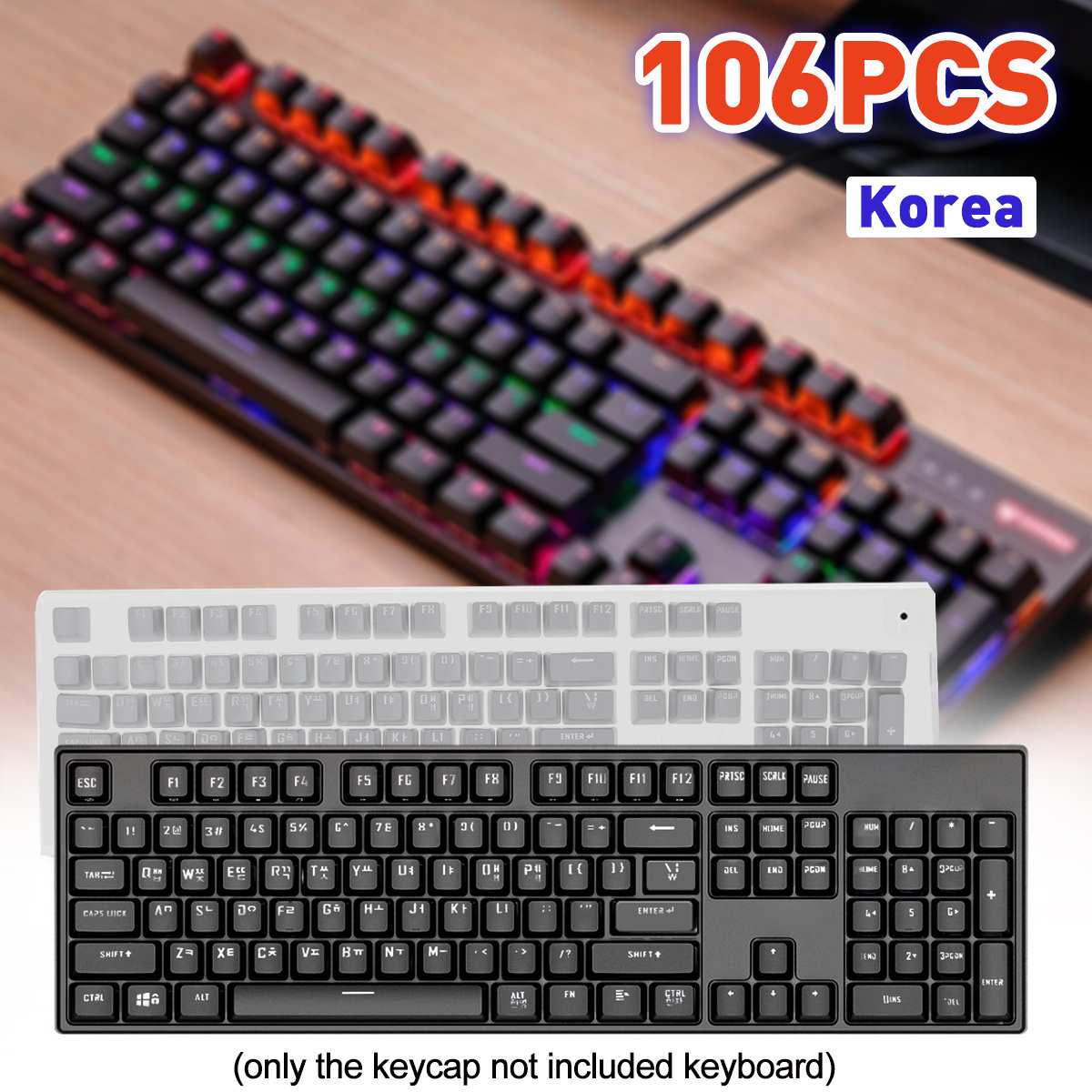 Zwart/Wit Universal-Koreaanse 106 Keycaps Voor Mechanische Toetsenbord Backlight Thermische Sublimatie Voor Cherry Mx Mechanische Toetsenbord