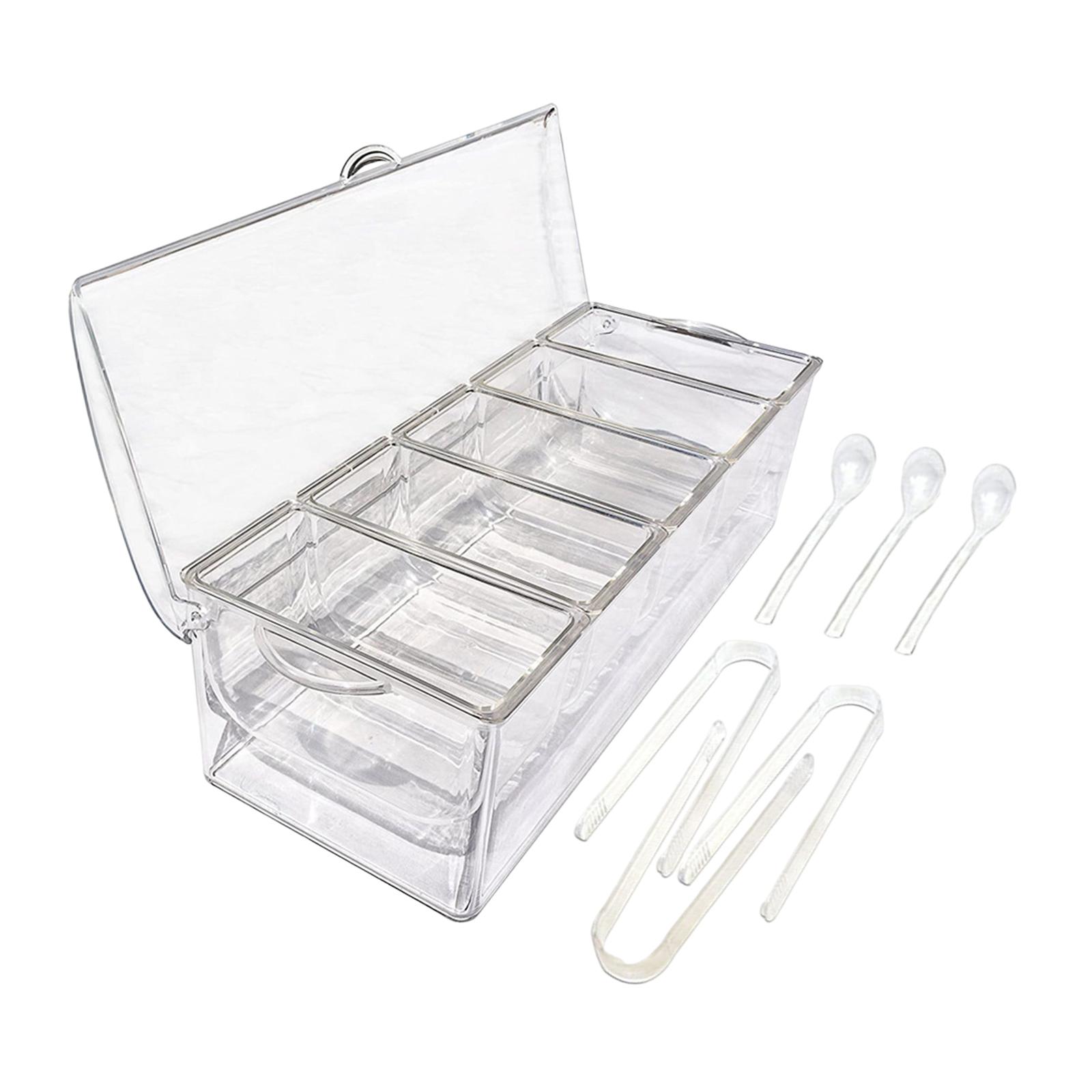 Ice Serving Tray Ice Serving Acrylic 5 Compartment with Spoons and Clips for Cocktail Meats