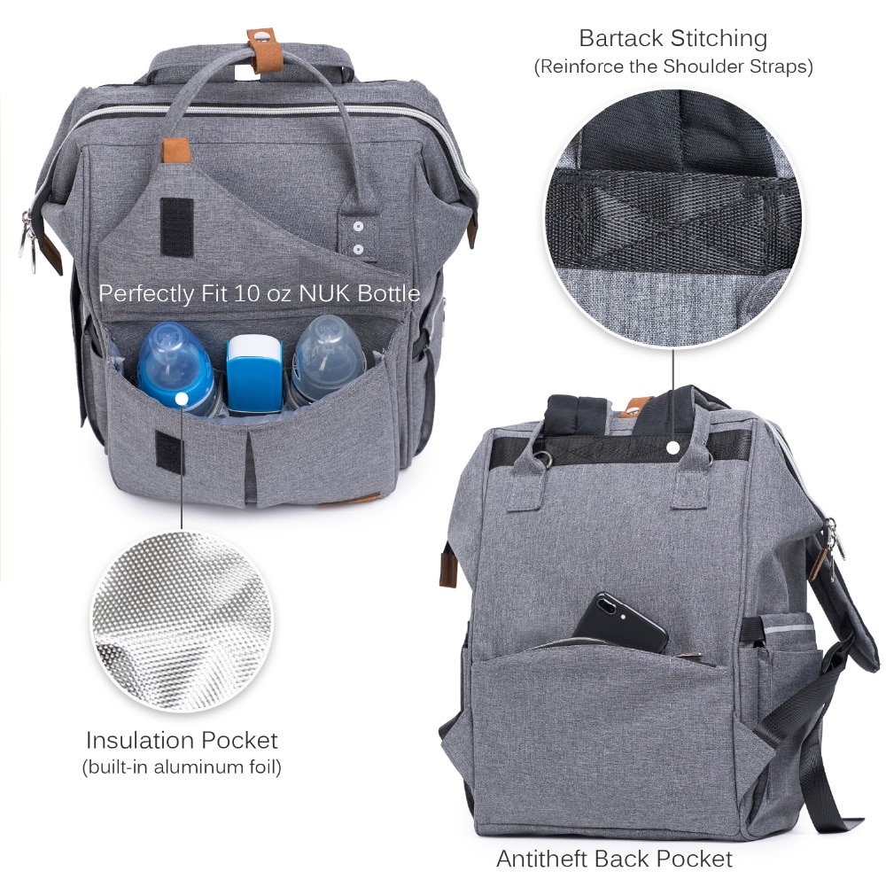 Alameda mumie barsel taske multifunktions bleetaske rygsæk ble baby taske med klapvogn stropper til baby pleje