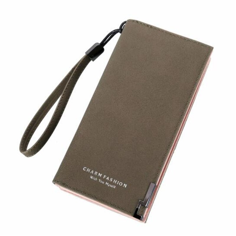 Women Wallets Dull Polish Leather Wallet Double Zipper Day Clutch Purse Wristlet Portefeuille Handbags Carteira Feminina: dark green-1