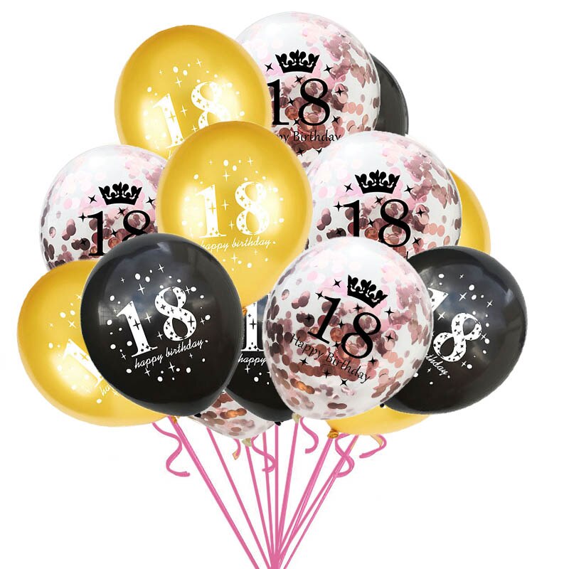 15pcs/set 18th Happy Birthday Balloon Decor Gold Silver Confetti Latex Balloons for 18 Year Old Birthday Celebrate Decoration