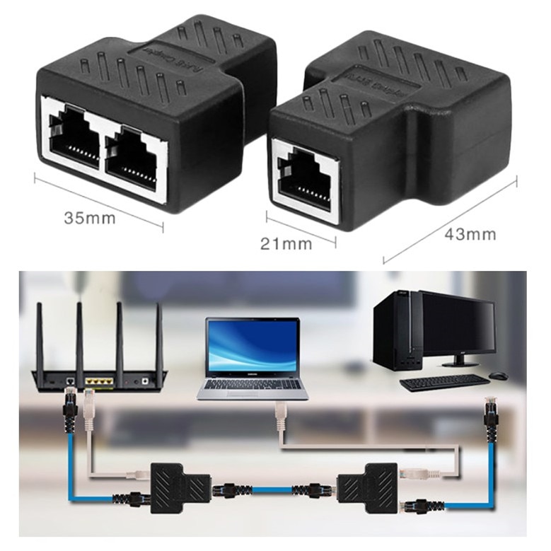 Elisona 1 naar 2 Manier LAN Ethernet Netwerk Kabel Splitter Adapter RJ45 Vrouwelijke Splitter Socket Connector Adapter Voor Laptop