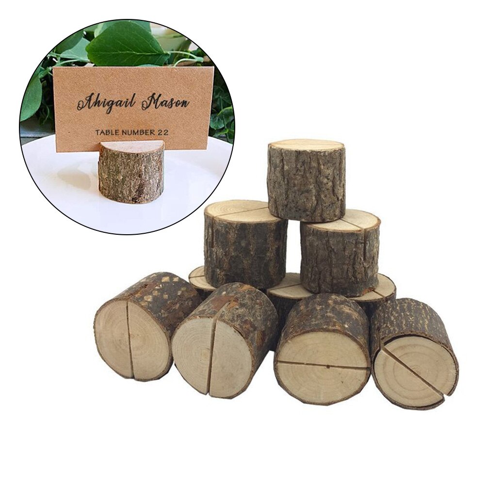 20 paires En Bois Naturel D'écorce Porte-Mémo Parti Décoratif Bois Pile Nom Porte-Cartes Menu D'anniversaire De Mariage Décor