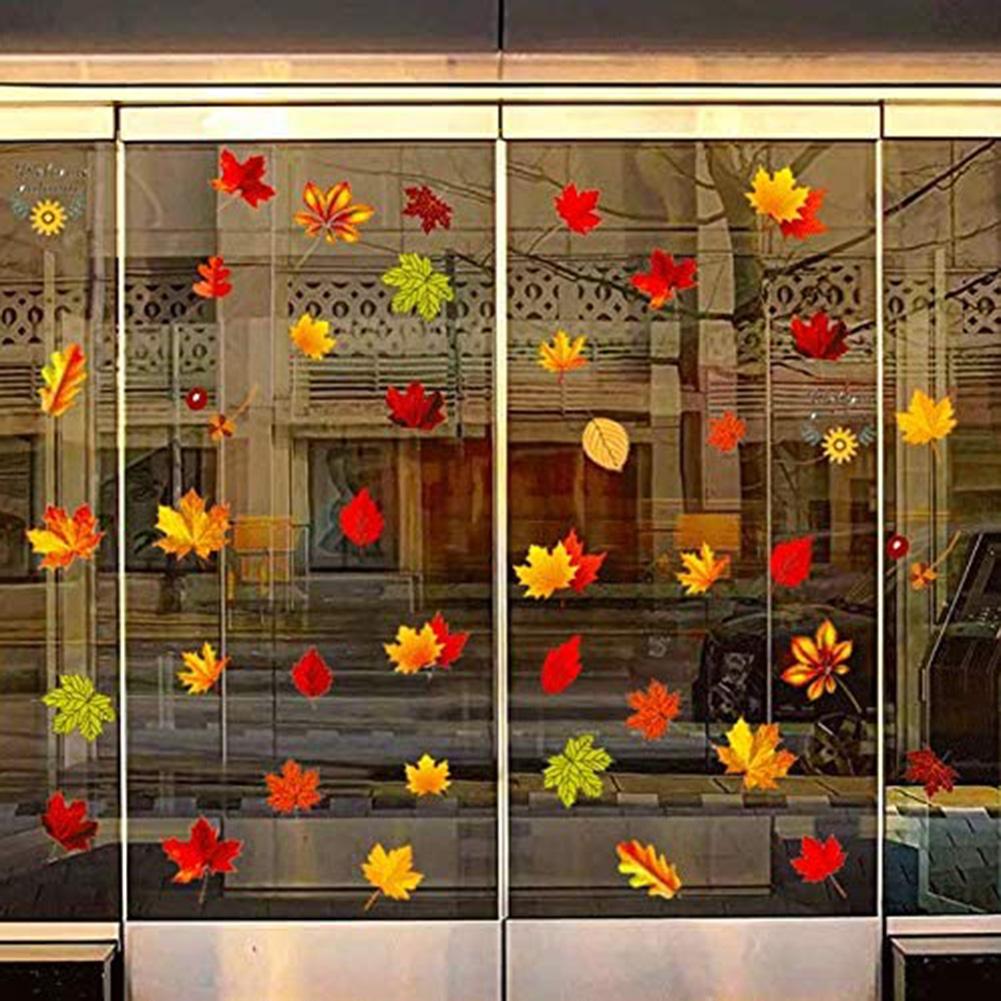 6PCS Thanksgiving Fall Autumn Leaves Acorns Window Sticker Fall Window Clings Decals for Thanksgiving DecorationsParty Supplies