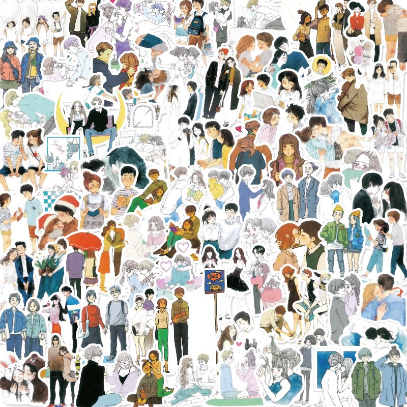 50pcs romantic love stickers, hand notes, stickers, characters, young lovers, life decoration, best friend DIY stickers
