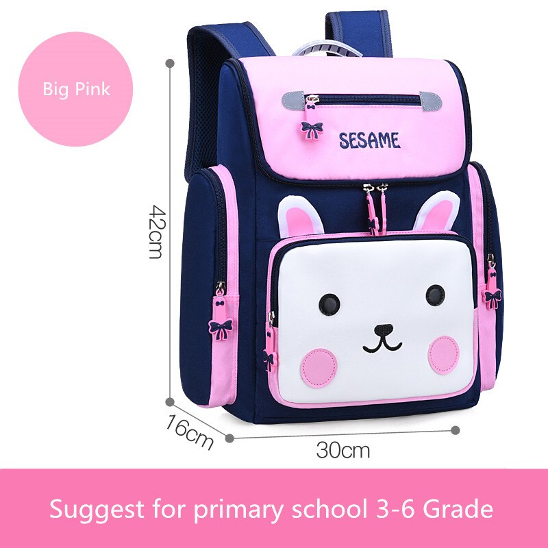 OKKID children school bags for girls cute waterproof primary school backpack with reflective strip kids pink kawaii book bag: big pink