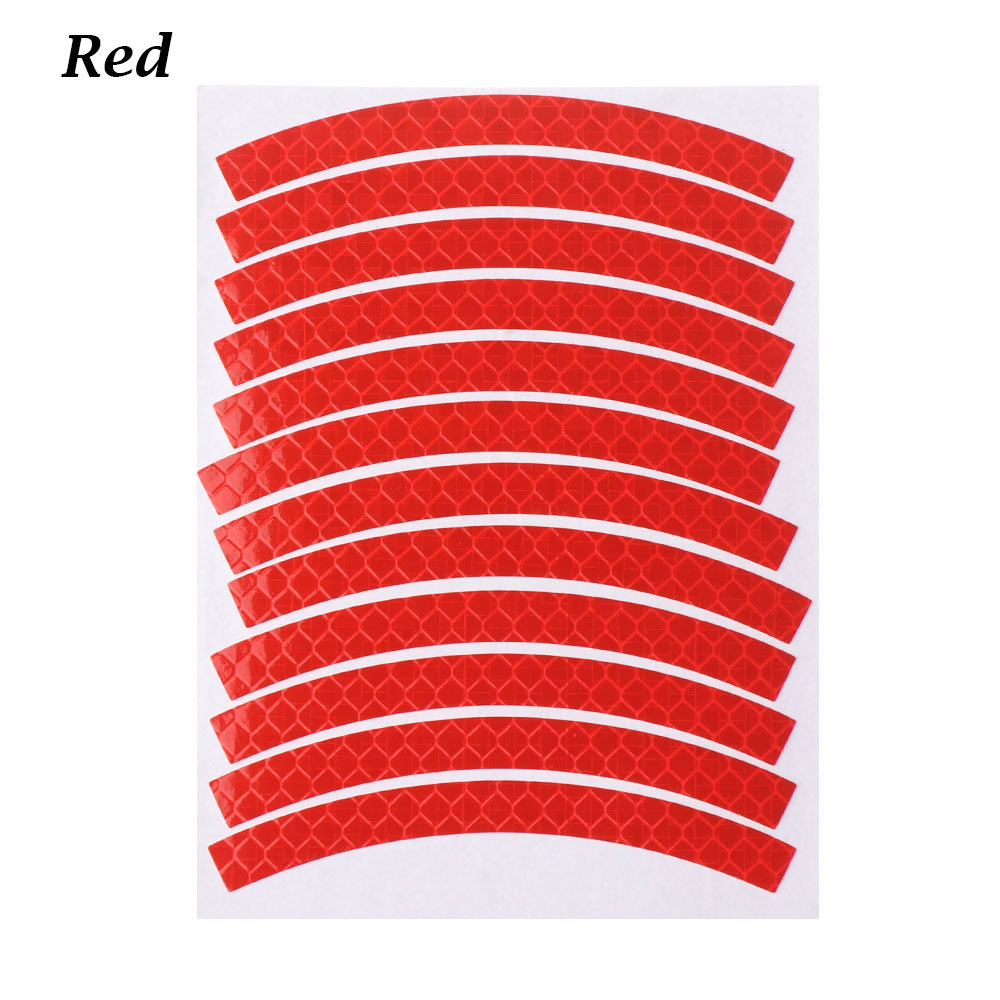 12pcs/sheet Bike Reflective Stickers Wheel Decals Reflective Tape Safety Strips Bicycle Wheel Stickers For Children Balance Bike: Red