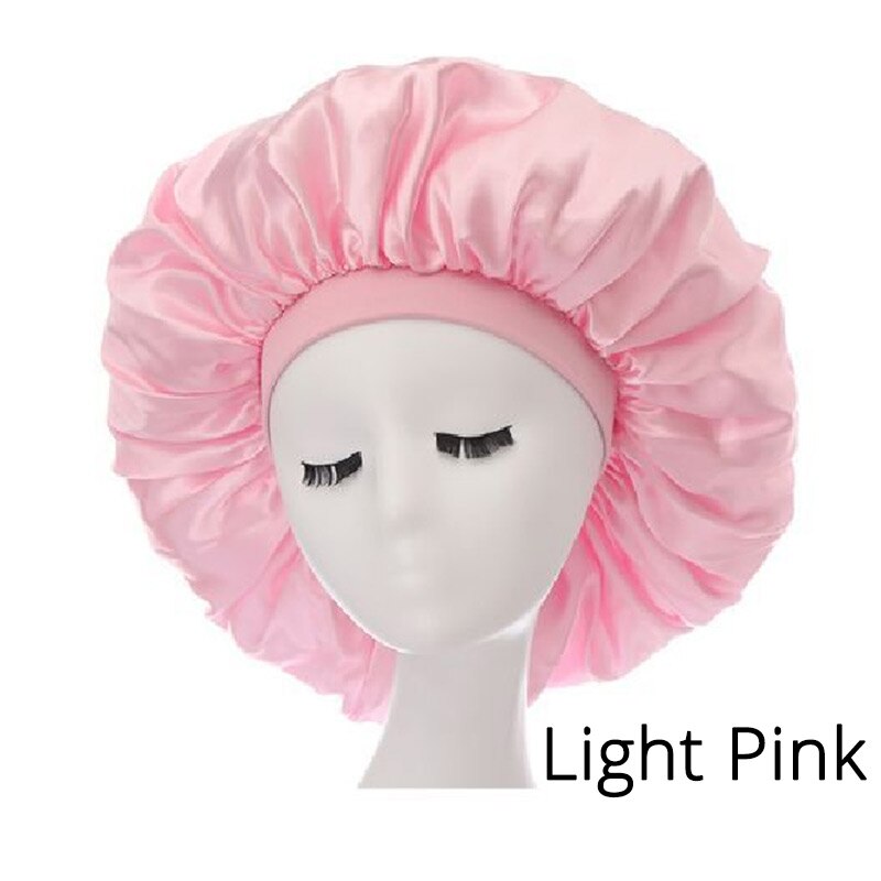 6Pcs/Lot Wide Band Satin Bonnet Cap Hair Bonnets For Women Silky Bonnet For Curly Hair Large Size Sleep Hair Cap: Light pink6pcs