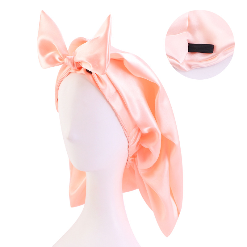 Bonnets de cheveux en Satin pour femmes, Bonnet de couchage soyeux avec bande élastique douce, grands Bonnets pour femmes: 1