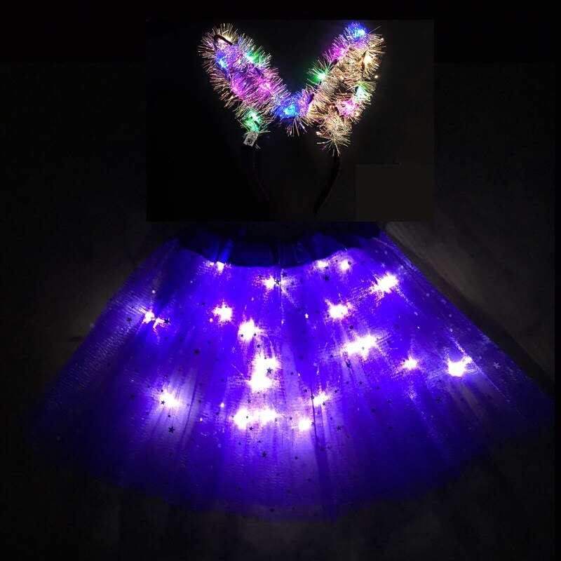 8-12t børne- og piger lysende nederdel led kort nederdel fluffy kort nederdel mærkelig kort nederdel skinnende nederdel hvid nederdel: Lilla